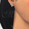 Oro Laminado Stud Earring, Gold Filled Style with White Cubic Zirconia, Polished, Golden Finish, 02.323.0023