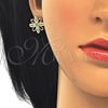Oro Laminado Stud Earring, Gold Filled Style Flower Design, with White Micro Pave, Polished, Golden Finish, 02.284.0018