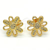 Oro Laminado Stud Earring, Gold Filled Style Flower Design, with White Micro Pave, Polished, Golden Finish, 02.284.0018