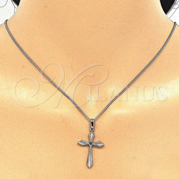White Gold Filled Necklace — Pendant Necklace Cross Design with Dark Peridot Cubic — alternate product view — SKU 124979 | Oro Laminado Blanco collar — Pendant Necklace cruz diseño with Dark Peridot Cubic — SKU 124979