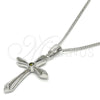 Rhodium Gold Filled Pendant Necklace, Cross Design, with Dark Peridot Cubic Zirconia, Polished, Rhodium Finish, 04.94.0013.18 (01 MM Thickness, 18 Inches Length)