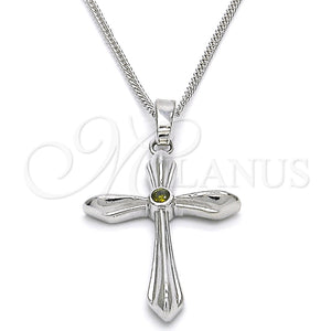 White Gold Filled Necklace — Pendant Necklace Cross Design with Dark Peridot Cubic — main product view — SKU 124979 | Oro Laminado Blanco collar — Pendant Necklace cruz diseño with Dark Peridot Cubic — SKU 124979
