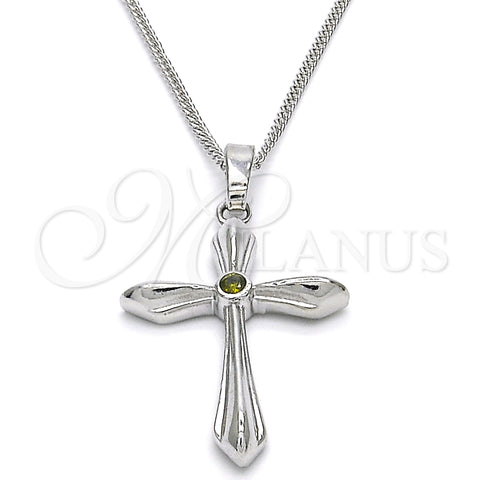 Rhodium Gold Filled Pendant Necklace, Cross Design, with Dark Peridot Cubic Zirconia, Polished, Rhodium Finish, 04.94.0013.18 (01 MM Thickness, 18 Inches Length)