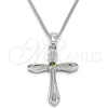 Rhodium Gold Filled Pendant Necklace, Cross Design, with Dark Peridot Cubic Zirconia, Polished, Rhodium Finish, 04.94.0013.18 (01 MM Thickness, 18 Inches Length)