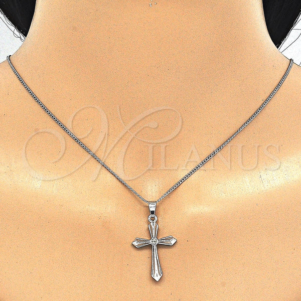 White Gold Filled Necklace — Pendant Necklace Cross Design with Light Olive Cubic — alternate product view — SKU 124980 | Oro Laminado Blanco collar — Pendant Necklace cruz diseño with Light Olive Cubic — SKU 124980