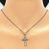 Oro Laminado Pendant Necklace, Gold Filled Style Cross Design, with Light Olive Cubic Zirconia, Polished, Rhodium Finish, 04.94.0013.1.18 (01 MM Thickness, 18 Inches Length)