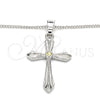 Oro Laminado Pendant Necklace, Gold Filled Style Cross Design, with Light Olive Cubic Zirconia, Polished, Rhodium Finish, 04.94.0013.1.18 (01 MM Thickness, 18 Inches Length)