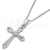 Oro Laminado Pendant Necklace, Gold Filled Style Cross Design, with Light Olive Cubic Zirconia, Polished, Rhodium Finish, 04.94.0013.1.18 (01 MM Thickness, 18 Inches Length)