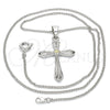 Oro Laminado Pendant Necklace, Gold Filled Style Cross Design, with Light Olive Cubic Zirconia, Polished, Rhodium Finish, 04.94.0013.1.18 (01 MM Thickness, 18 Inches Length)