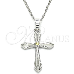 White Gold Filled Necklace — Pendant Necklace Cross Design with Light Olive Cubic — main product view — SKU 124980 | Oro Laminado Blanco collar — Pendant Necklace cruz diseño with Light Olive Cubic — SKU 124980