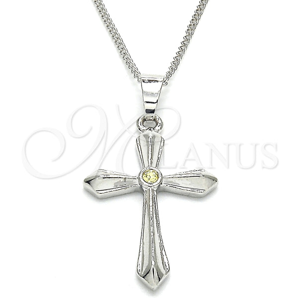 White Gold Filled Necklace — Pendant Necklace Cross Design with Light Olive Cubic — main product view — SKU 124980 | Oro Laminado Blanco collar — Pendant Necklace cruz diseño with Light Olive Cubic — SKU 124980