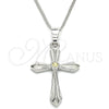 Oro Laminado Pendant Necklace, Gold Filled Style Cross Design, with Light Olive Cubic Zirconia, Polished, Rhodium Finish, 04.94.0013.1.18 (01 MM Thickness, 18 Inches Length)
