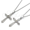 Oro Laminado Pendant Necklace, Gold Filled Style Cross Design, with Light Olive Cubic Zirconia, Polished, Rhodium Finish, 04.94.0013.1.18 (01 MM Thickness, 18 Inches Length)