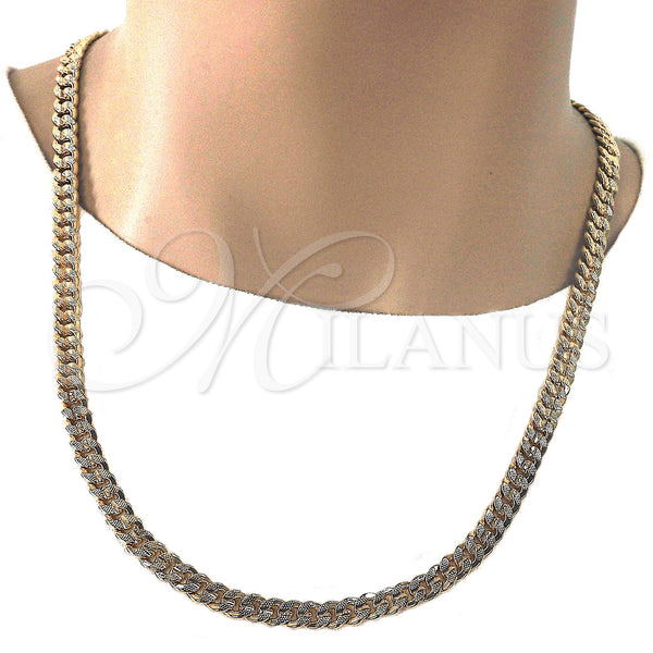 Oro Laminado Basic Necklace, Gold Filled Style Pave Cuban Design, Polished, Golden Finish, 04.213.0155.24 (06 MM Thickness, 24 Inches Length)