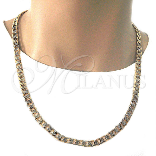 Oro Laminado Basic Necklace, Gold Filled Style Pave Cuban Design, Polished, Golden Finish, 04.213.0160.24 (07 MM Thickness, 24 Inches Length)