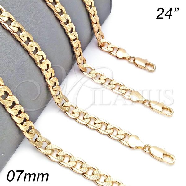 Oro Laminado Basic Necklace, Gold Filled Style Pave Cuban Design, Polished, Golden Finish, 04.213.0160.24 (07 MM Thickness, 24 Inches Length)