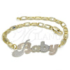 Oro Laminado Fancy Bracelet, Gold Filled Style Nameplate Design, Polished, Tricolor, 03.63.1965.1.08 (04 MM Thickness, 8 Inches Length)