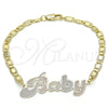 Oro Laminado Fancy Bracelet, Gold Filled Style Nameplate Design, Polished, Tricolor, 03.63.1965.1.08 (04 MM Thickness, 8 Inches Length)