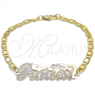 Oro Laminado Fancy Bracelet, Gold Filled Style Nameplate Design, Polished, Tricolor, 03.63.1966.1.08 (04 MM for wholesale, main product view