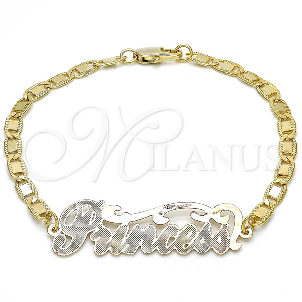 Oro Laminado Fancy Bracelet, Gold Filled Style Nameplate Design, Polished, Tricolor, 03.63.1966.1.08 (04 MM Thickness, 8 Inches Length)
