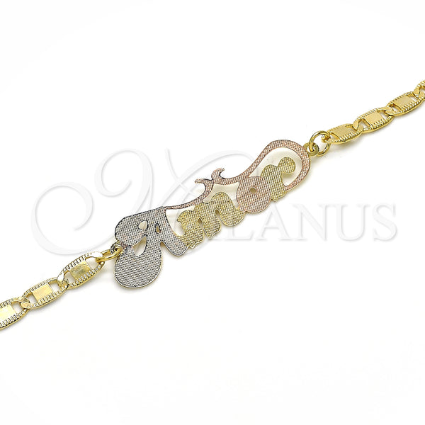 Gold Filled Bracelet — Fancy Bracelet Nameplate Design Polished Tricolor 03.63. 04 — alternate product view — SKU 125007 | Oro Laminado brazalete — elegante Bracelet Nameplate diseño pulido Tricolor 03.63. 04 — SKU 125007