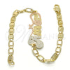 Oro Laminado Fancy Bracelet, Gold Filled Style Nameplate Design, Polished, Tricolor, 03.63.1967.1.08 (04 MM Thickness, 8 Inches Length)