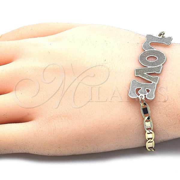 Gold Filled Bracelet — Fancy Bracelet Nameplate and Love Design Polished Tricolor — alternate product view — SKU 125008 | Oro Laminado brazalete — elegante Bracelet Nameplate and Love diseño pulido Tricolor — SKU 125008