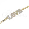 Oro Laminado Fancy Bracelet, Gold Filled Style Nameplate and Love Design, Polished, Tricolor, 03.63.1968.1.08 (04 MM Thickness, 8 Inches Length)