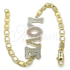 Oro Laminado Fancy Bracelet, Gold Filled Style Nameplate and Love Design, Polished, Tricolor, 03.63.1968.1.08 (04 MM Thickness, 8 Inches Length)