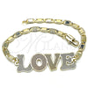 Oro Laminado Fancy Bracelet, Gold Filled Style Nameplate and Love Design, Polished, Tricolor, 03.63.1968.1.08 (04 MM Thickness, 8 Inches Length)