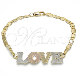 Gold Filled Bracelet — Fancy Bracelet Nameplate and Love Design Polished Tricolor — main product view — SKU 125008 | Oro Laminado brazalete — elegante Bracelet Nameplate and Love diseño pulido Tricolor — SKU 125008
