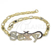 Oro Laminado Fancy Bracelet, Gold Filled Style Nameplate Design, Polished, Tricolor, 03.63.1970.1.08 (04 MM Thickness, 8 Inches Length)