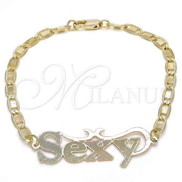Oro Laminado Fancy Bracelet, Gold Filled Style Nameplate Design, Polished, Tricolor, 03.63.1970.1.08 (04 MM for wholesale, main product view