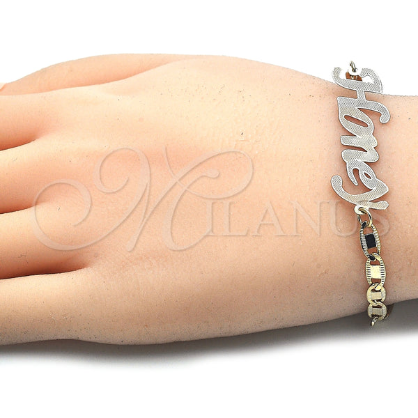 Gold Filled Bracelet — Fancy Bracelet Nameplate Design Polished Tricolor 03.63. 04 — alternate product view — SKU 125010 | Oro Laminado brazalete — elegante Bracelet Nameplate diseño pulido Tricolor 03.63. 04 — SKU 125010