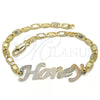 Oro Laminado Fancy Bracelet, Gold Filled Style Nameplate Design, Polished, Tricolor, 03.63.1977.1.08 (04 MM Thickness, 8 Inches Length)