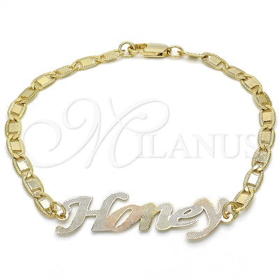 Oro Laminado Fancy Bracelet, Gold Filled Style Nameplate Design, Polished, Tricolor, 03.63.1977.1.08 (04 MM for wholesale, main product view