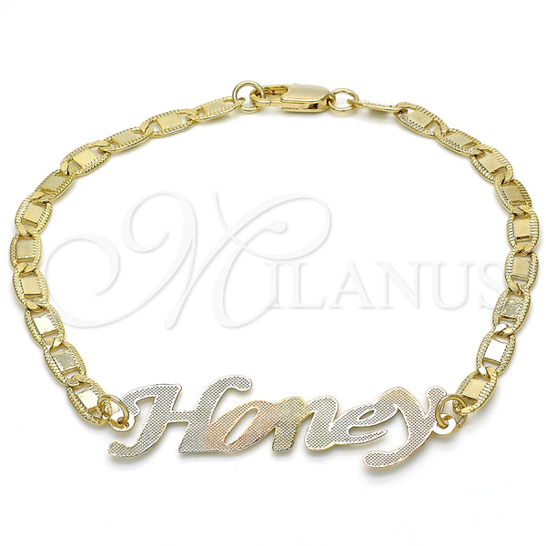 Gold Filled Bracelet — Fancy Bracelet Nameplate Design Polished Tricolor 03.63. 04 — main product view — SKU 125010 | Oro Laminado brazalete — elegante Bracelet Nameplate diseño pulido Tricolor 03.63. 04 — SKU 125010