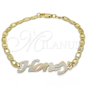 Gold Filled Bracelet — Fancy Bracelet Nameplate Design Polished Tricolor 03.63. 04 — main product view — SKU 125010 | Oro Laminado brazalete — elegante Bracelet Nameplate diseño pulido Tricolor 03.63. 04 — SKU 125010