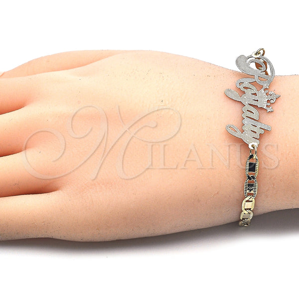 Gold Filled Bracelet — Fancy Bracelet Nameplate Design Polished Tricolor 03.63. 04 — alternate product view — SKU 125011 | Oro Laminado brazalete — elegante Bracelet Nameplate diseño pulido Tricolor 03.63. 04 — SKU 125011