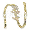 Oro Laminado Fancy Bracelet, Gold Filled Style Nameplate Design, Polished, Tricolor, 03.63.1979.1.08 (04 MM Thickness, 8 Inches Length)