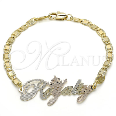Oro Laminado Fancy Bracelet, Gold Filled Style Nameplate Design, Polished, Tricolor, 03.63.1979.1.08 (04 MM for wholesale, main product view