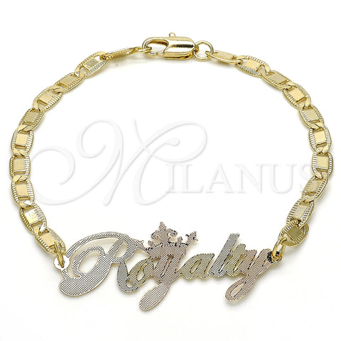 Oro Laminado Fancy Bracelet, Gold Filled Style Nameplate Design, Polished, Tricolor, 03.63.1979.1.08 (04 MM Thickness, 8 Inches Length)