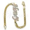 Oro Laminado Fancy Bracelet, Gold Filled Style Polished, Tricolor, 03.63.1971.1.08 (04 MM Thickness, 8 Inches Length)