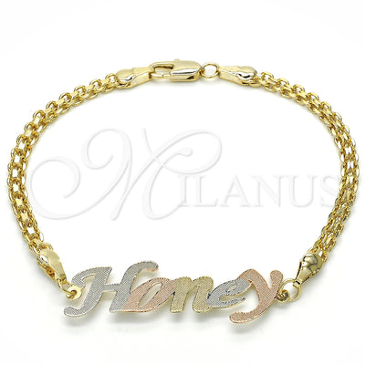 Oro Laminado Fancy Bracelet, Gold Filled Style Polished, Tricolor, 03.63.1971.1.08 (04 MM Thickness, 8 Inches for wholesale, main product view