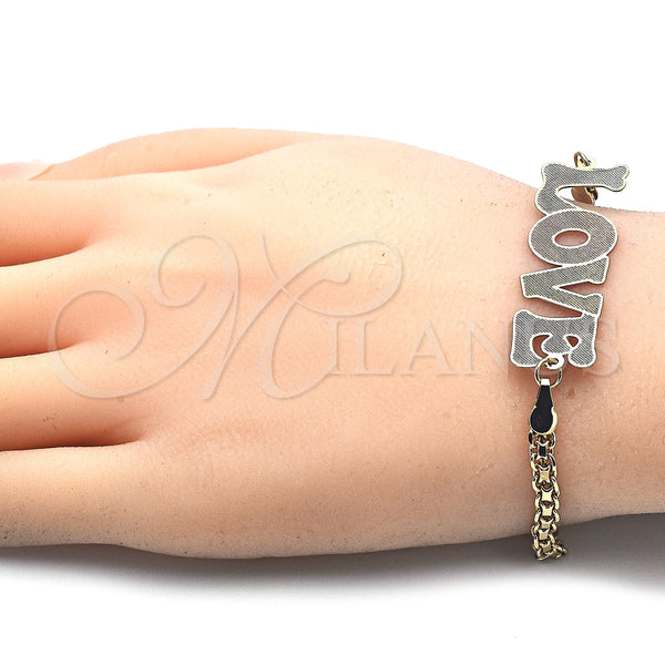 Gold Filled Bracelet — Fancy Bracelet Nameplate and Love Design Polished Tricolor — alternate product view — SKU 125013 | Oro Laminado brazalete — elegante Bracelet Nameplate and Love diseño pulido Tricolor — SKU 125013