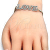 Oro Laminado Fancy Bracelet, Gold Filled Style Nameplate and Love Design, Polished, Tricolor, 03.63.1972.1.08 (04 MM Thickness, 8 Inches Length)