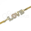 Oro Laminado Fancy Bracelet, Gold Filled Style Nameplate and Love Design, Polished, Tricolor, 03.63.1972.1.08 (04 MM Thickness, 8 Inches Length)