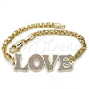 Oro Laminado Fancy Bracelet, Gold Filled Style Nameplate and Love Design, Polished, Tricolor, 03.63.1972.1.08 (04 MM Thickness, 8 Inches Length)