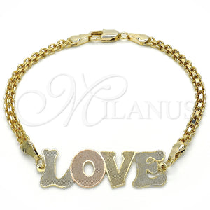 Gold Filled Bracelet — Fancy Bracelet Nameplate and Love Design Polished Tricolor — main product view — SKU 125013 | Oro Laminado brazalete — elegante Bracelet Nameplate and Love diseño pulido Tricolor — SKU 125013