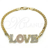 Oro Laminado Fancy Bracelet, Gold Filled Style Nameplate and Love Design, Polished, Tricolor, 03.63.1972.1.08 (04 MM Thickness, 8 Inches Length)